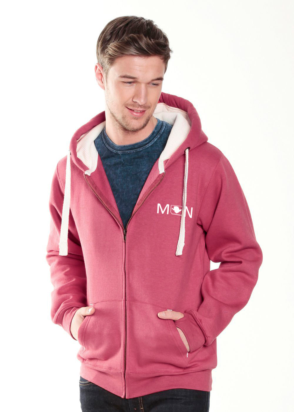 Adults Peach Soft Zipped Hoodie Anglesey Apparel Mon